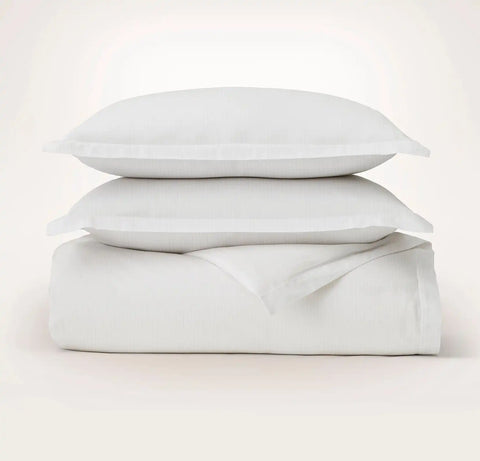 Signature Hemmed Duvet Set White/Oak Delicate Stripe
