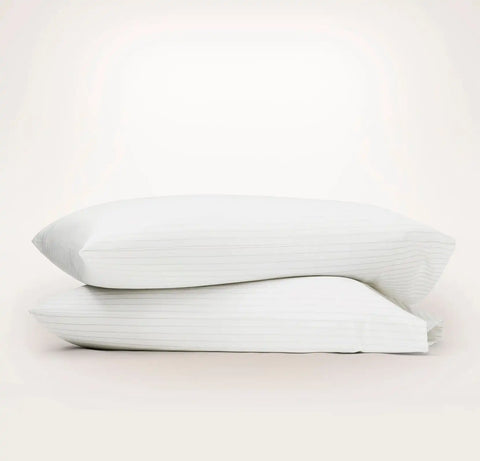 Percale Hemmed Pillowcase Set White/Oak Simple Stripe