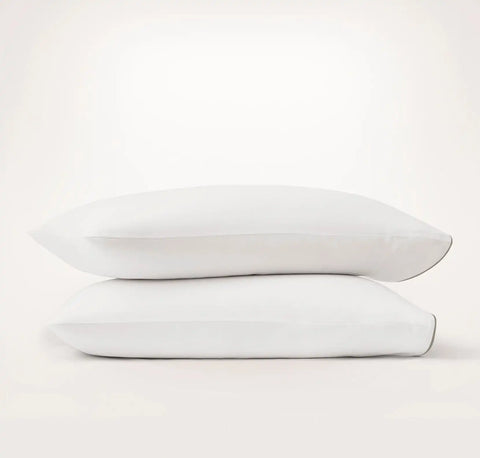 Signature Embellished Pillowcase Set White/Pewter Piped Edge