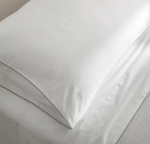 Signature Embellished Sheet Set White/Pewter Piped Edge