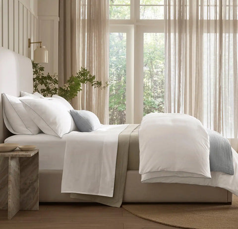 Signature Embellished Duvet Set White/Shore Piped Edge