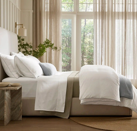 Signature Embellished Sheet Set White/Shore Piped Edge
