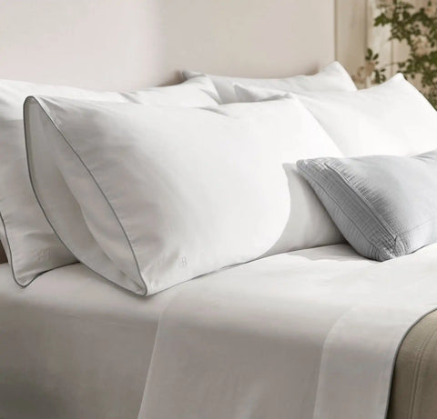 Signature Embellished Sheet Set White/Shore Piped Edge