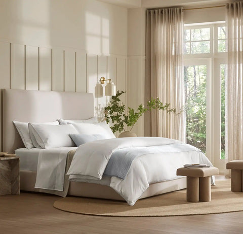 Signature Embellished Sheet Set White/Shore Piped Edge