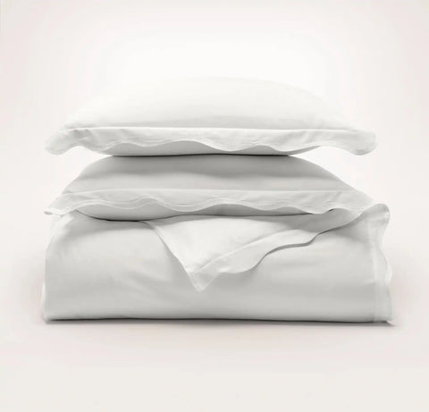 Signature Embellished Duvet Set White/White Curved Edge