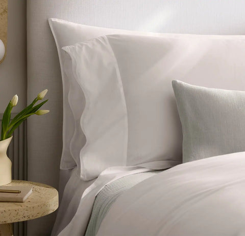 Signature Embellished Pillowcase Set White/White Curved Edge