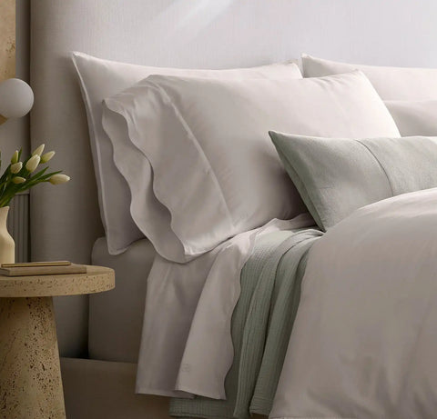 Signature Embellished Pillowcase Set White/White Curved Edge