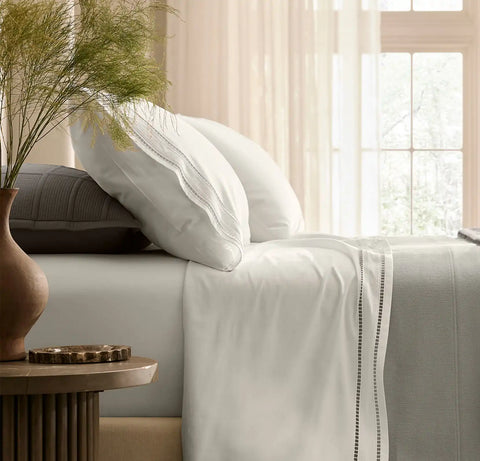 Signature Embellished Pillowcase Set White/White Ladder Stitch