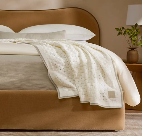 Basketweave Knit Throw Blanket Cream/Pewter/Sand