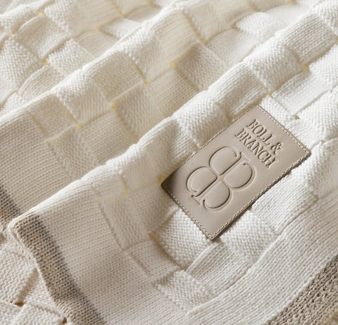 Basketweave Knit Throw Blanket Cream/Pewter/Sand