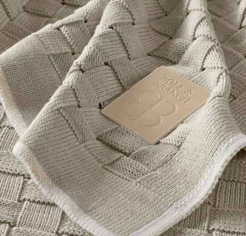 Basketweave Knit Throw Blanket Heathered Pewter/Cream
