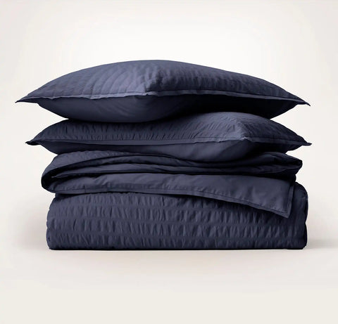 Relaxed Seersucker Duvet Set Coastal Navy