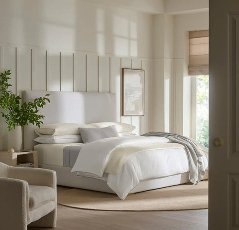 Percale Embellished Sheet Set Cream/Cream Piped Edge