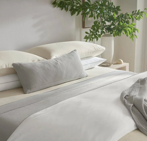 Percale Embellished Sheet Set Cream/Cream Piped Edge