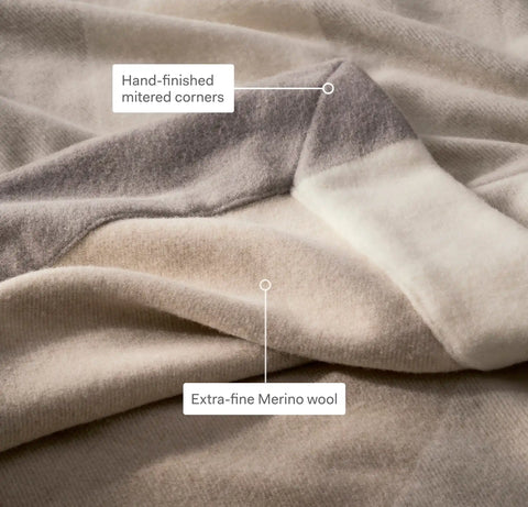 Fine Merino Wool Bed Blanket Cream/Pewter/Oak Trielle