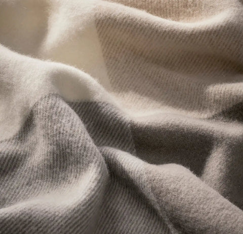 Fine Merino Wool Bed Blanket Cream/Pewter/Oak Trielle