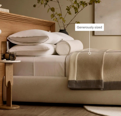 Fine Merino Wool Bed Blanket Cream/Pewter/Oak Trielle
