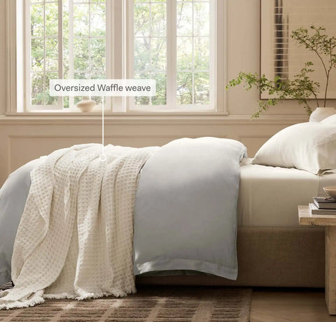 Heirloom Waffle Merino Bed Blanket Cream