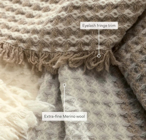 Heirloom Waffle Merino Bed Blanket Cream/Pewter/Twig Plaid