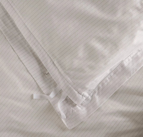 Signature Hemmed Duvet Set White/Pewter Delicate Stripe