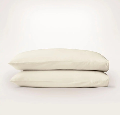 Percale Embellished Pillowcase Set Cream/Cream Piped Edge