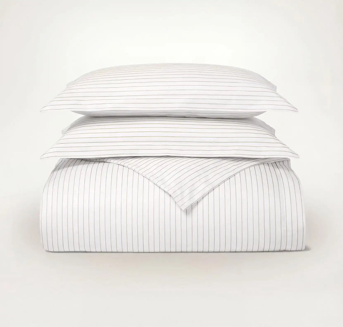 Percale Hemmed Duvet Set White/Oak Simple Stripe
