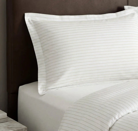Percale Hemmed Duvet Set White/Oak Simple Stripe