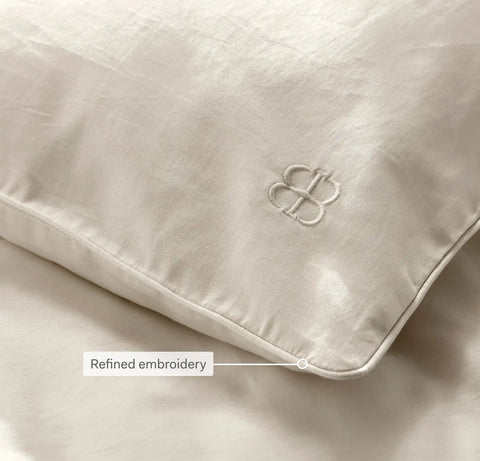 Percale Embellished Duvet Set White/White Piped Edge