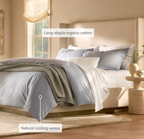 Percale Embellished Duvet Set White/Pewter Piped Edge