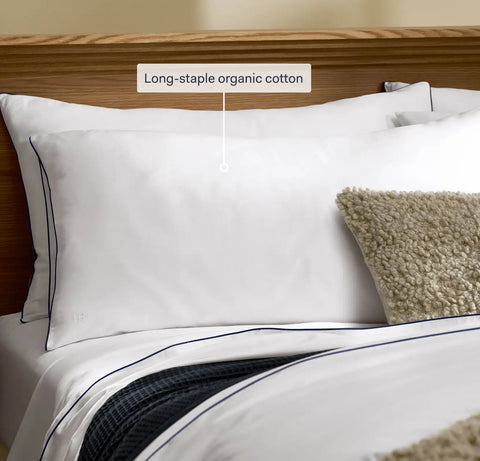 Percale Embellished Pillowcase Set White/White Piped Edge