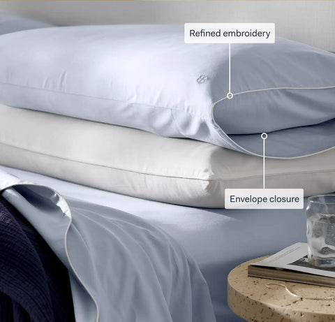 Percale Embellished Pillowcase Set White/White Piped Edge