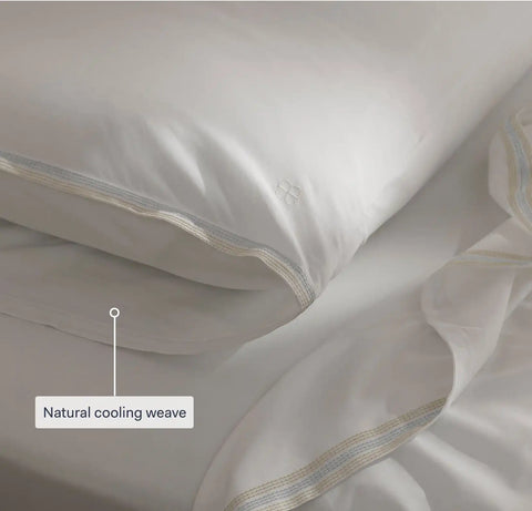 Percale Embellished Pillowcase Set Coastal Navy/White Sail Stitch