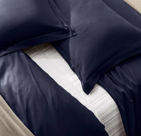 Percale Hemmed Duvet Set Coastal Navy