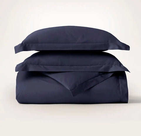 Percale Hemmed Duvet Set Coastal Navy