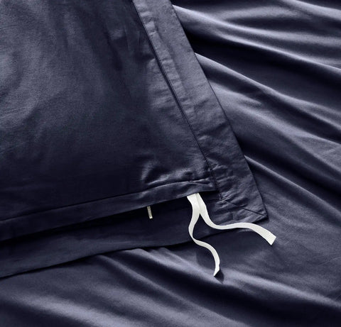 Percale Hemmed Duvet Set Coastal Navy