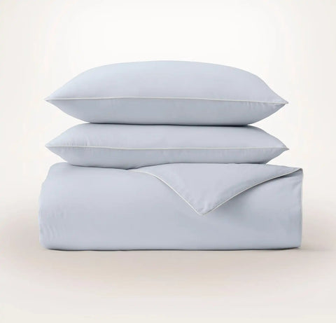 Percale Embellished Duvet Set Hydrangea/White Piped Edge