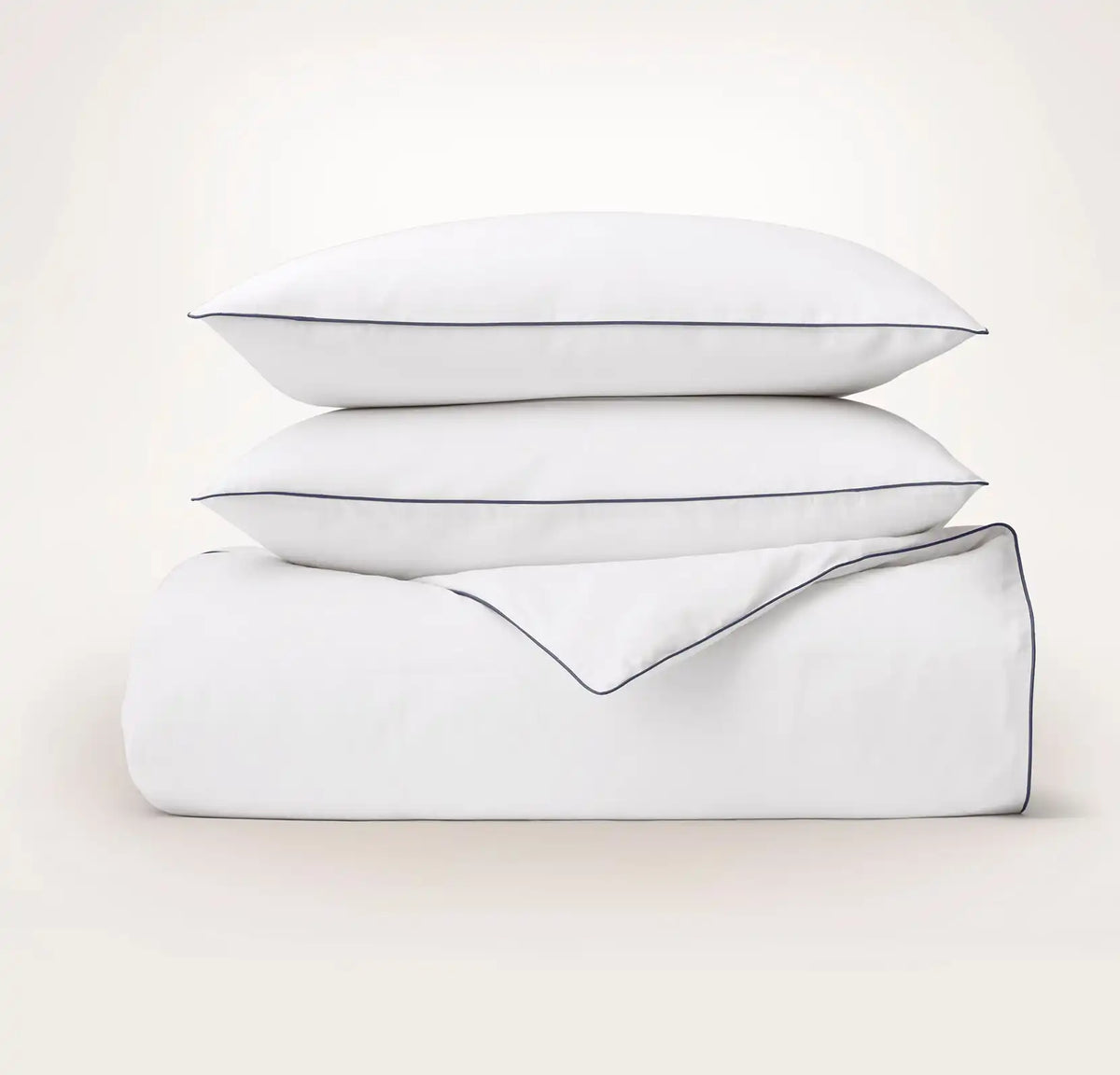 Percale Embellished Duvet Set White/Coastal Navy Piped Edge