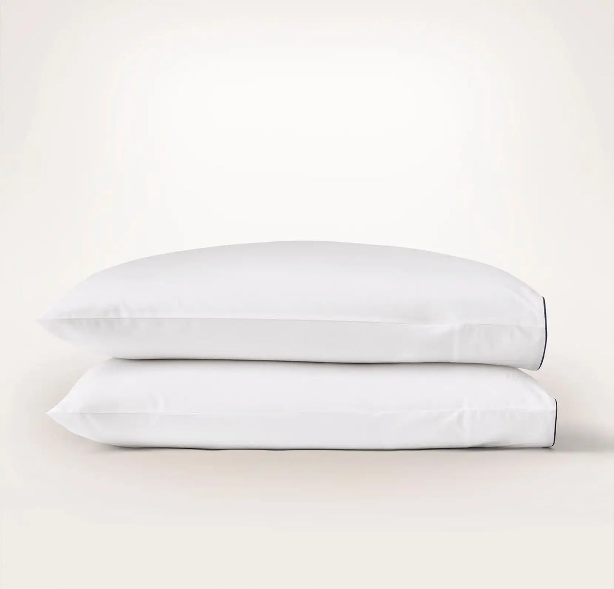Percale Embellished Pillowcase Set White/Coastal Navy Piped Edge