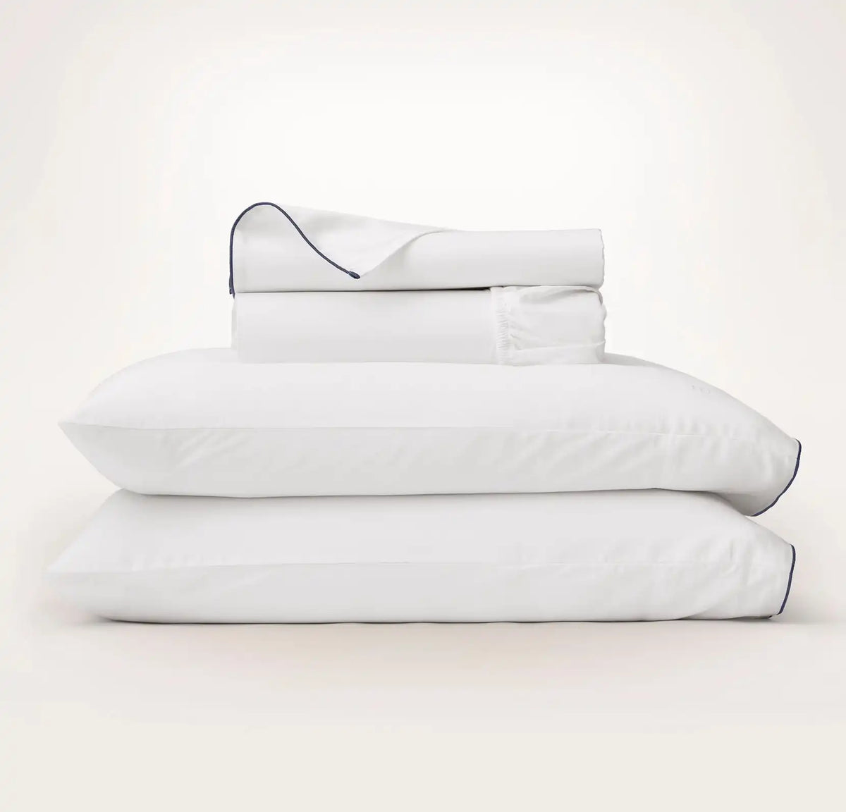 Percale Embellished Sheet Set White/Coastal Navy Piped Edge