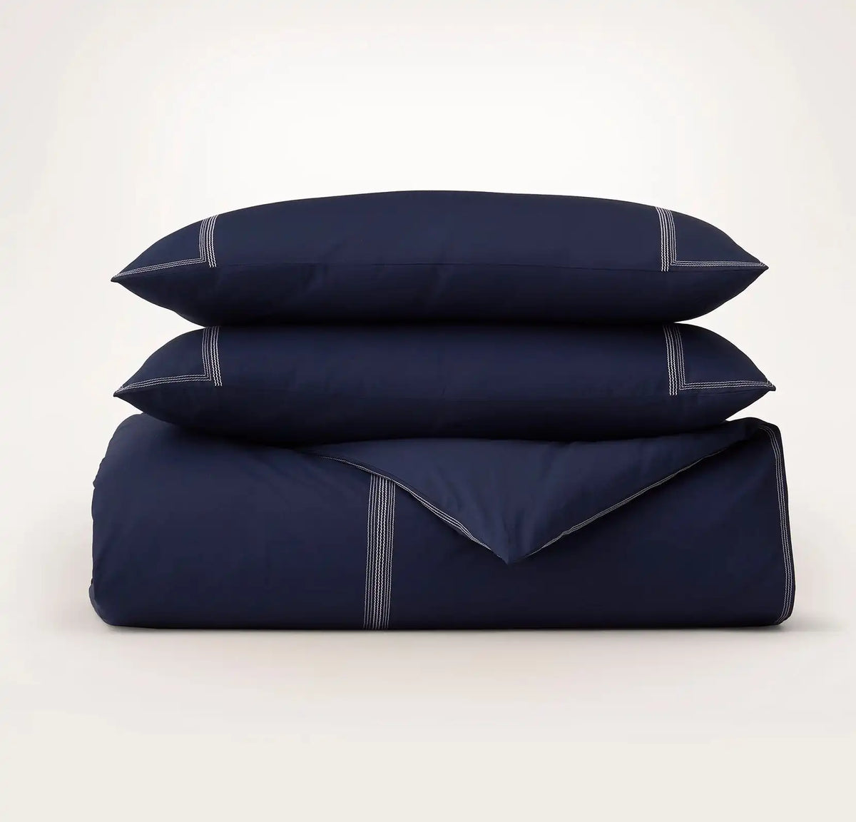 Percale Embellished Duvet Set Coastal Navy/White Sail Stitch