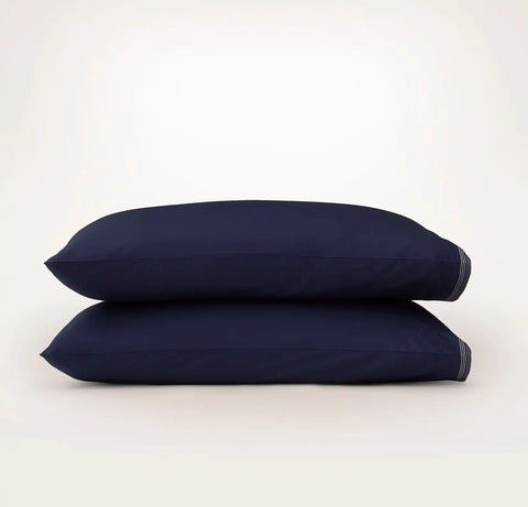Percale Embellished Pillowcase Set Coastal Navy/White Sail Stitch