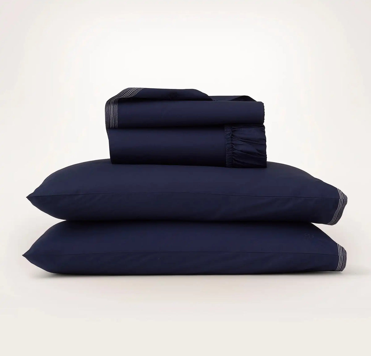 Percale Embellished Sheet Set Coastal Navy/White Sail Stitch