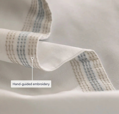 Percale Embellished Sheet Set Coastal Navy/White Sail Stitch