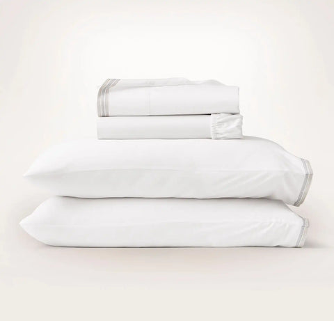 Percale Embellished Sheet Set White/Shore/Sand Sail Stitch