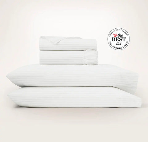 Percale Hemmed Sheet Set White/Oak Simple Stripe