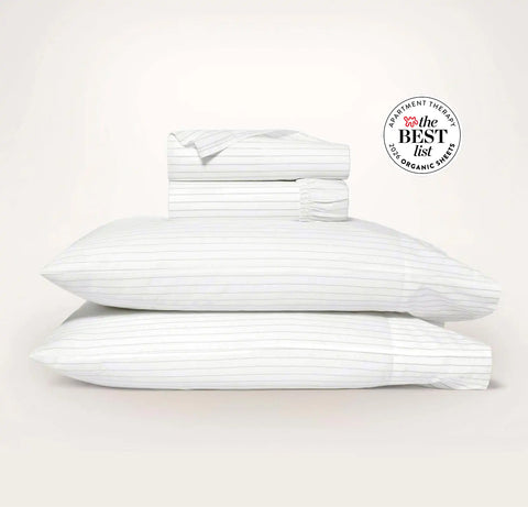 Percale Hemmed Sheet Set White/Pewter Simple Stripe