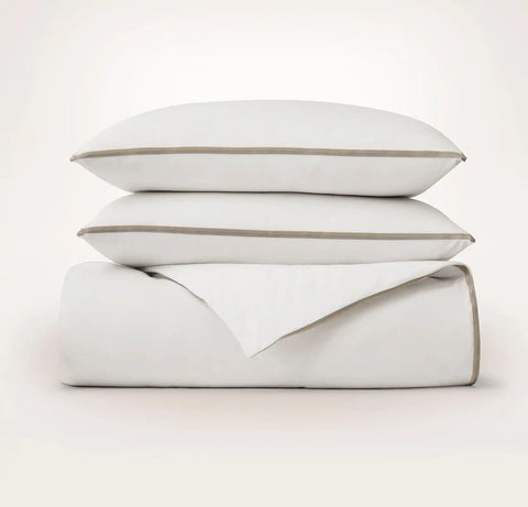 Percale Embellished Duvet Set White/Pewter/Oak Trielle