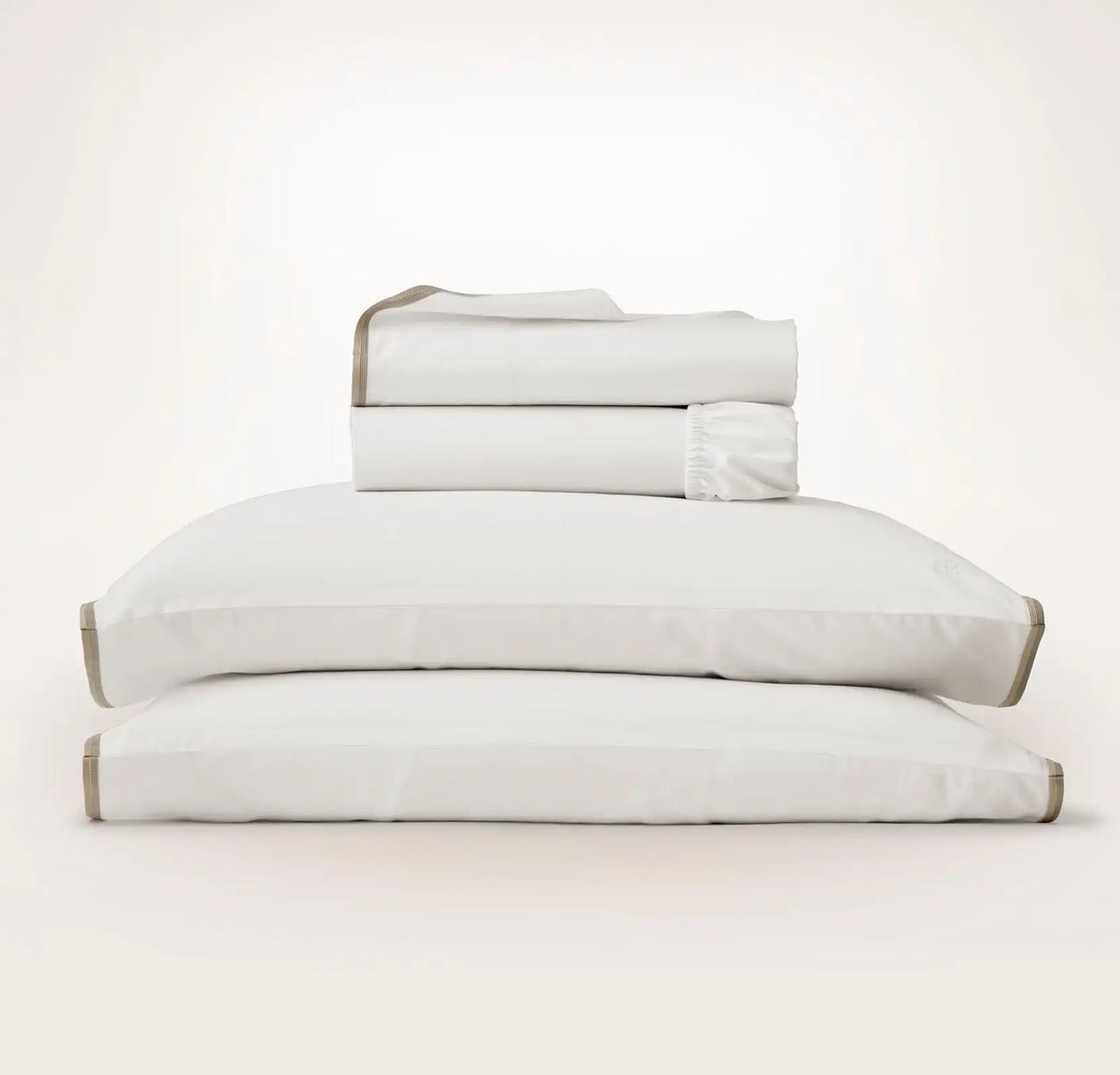 Percale Embellished Sheet Set White/Pewter/Oak Trielle