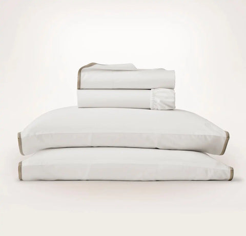 Percale Embellished Sheet Set White/Pewter/Oak Trielle