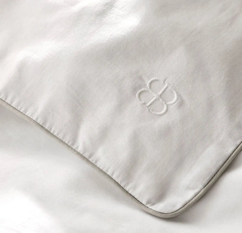Percale Embellished Duvet Set White/Pewter Piped Edge